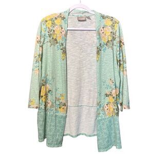 Chico's Medallion Galore Floral Open Front Lightweight Cotton Cardigan Size 1/M